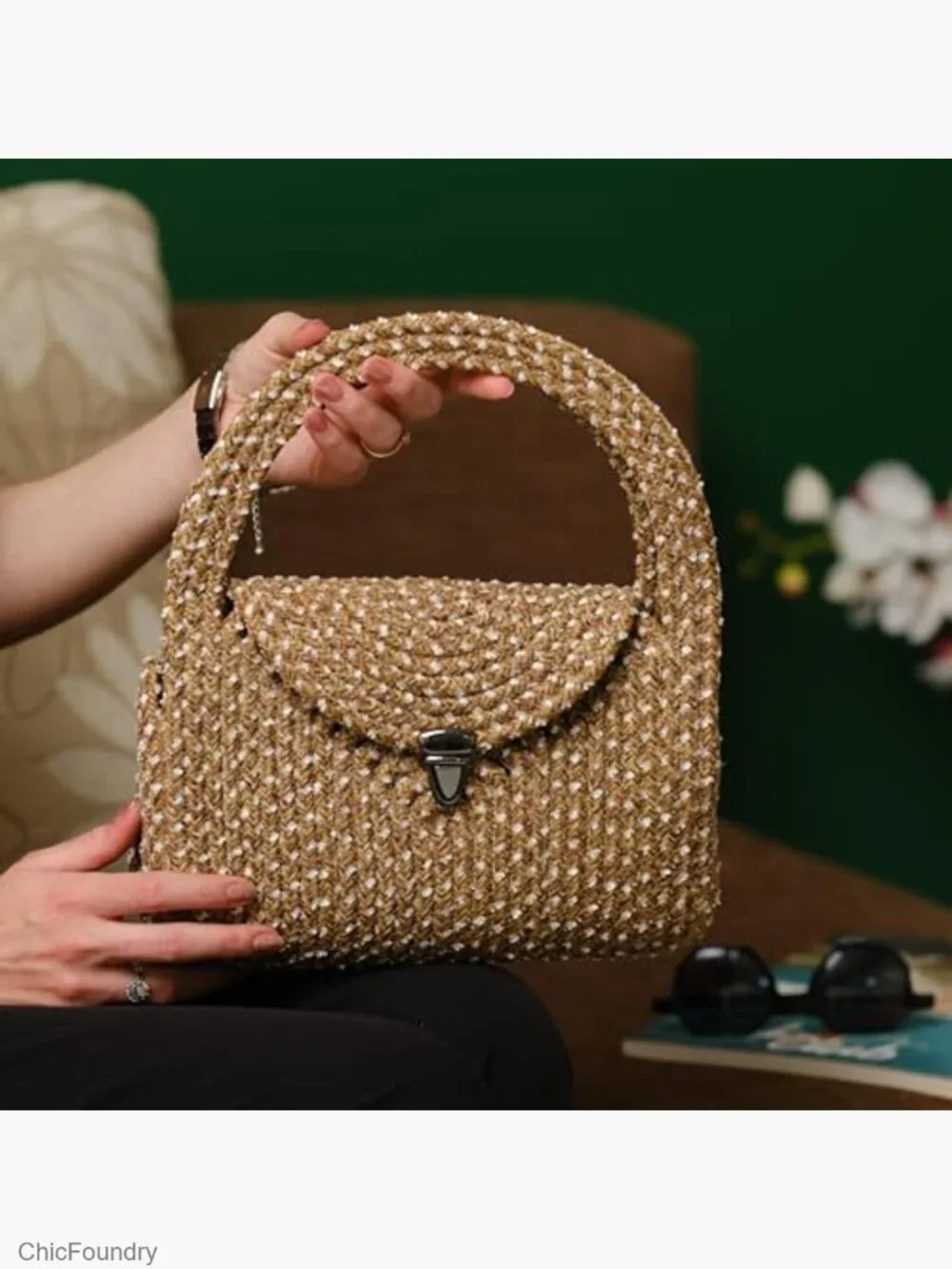 Straw Clutch Purse for Women Small Summer Handbag Woven Raffia Bag